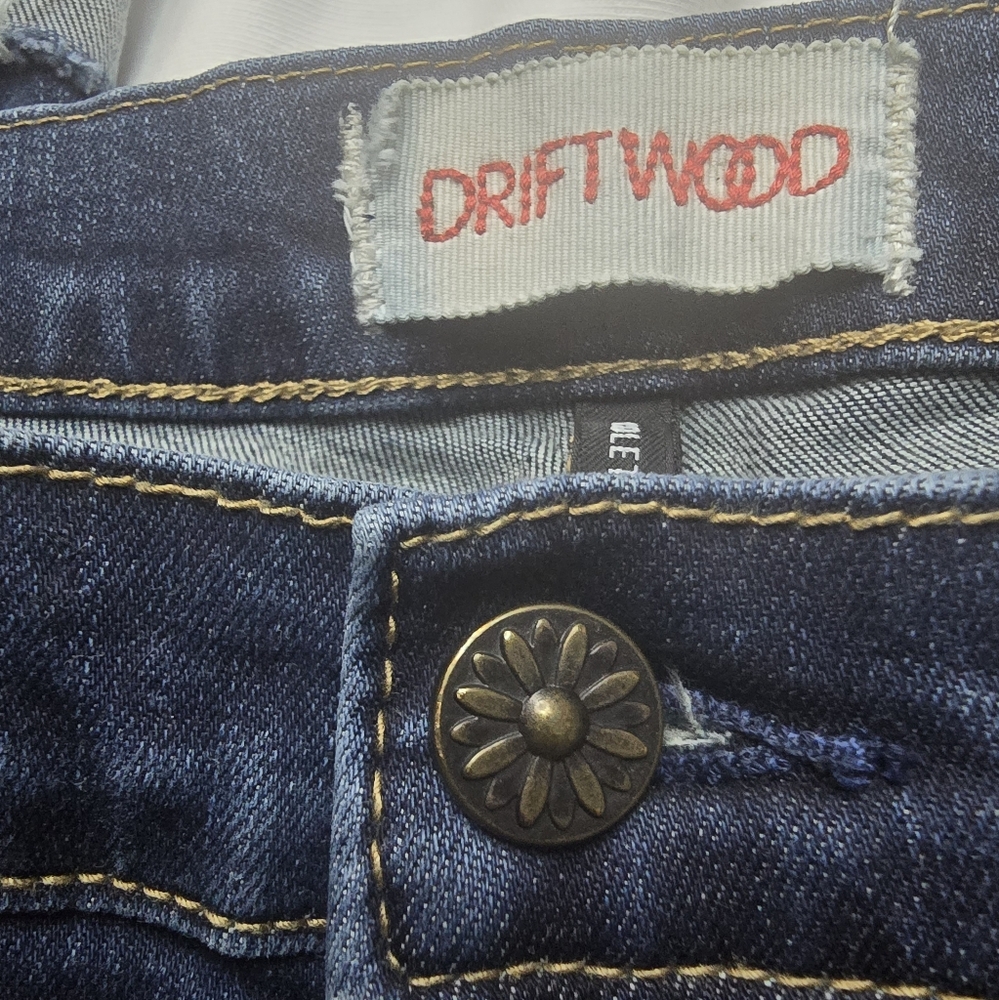 Driftwood Colette Floral Embroidered Cuff Jeans Dark Wash Crop Size 30 - Picture 5 of 10